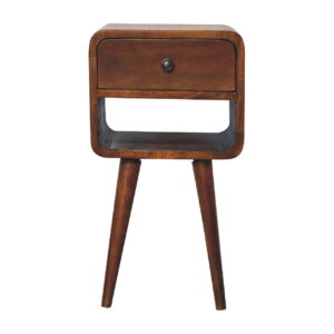 molsana Mini Chestnut Curved Bedside Table – Compact Elegant Nightstand