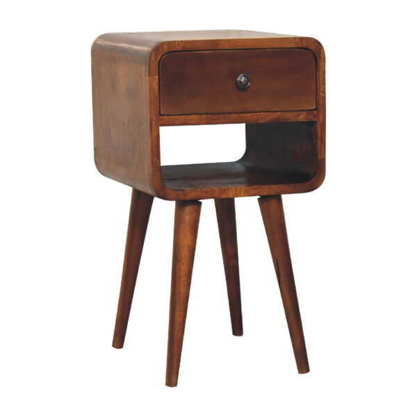 molsana Mini Chestnut Curved Bedside Table – Compact Elegant Nightstand - Image 2