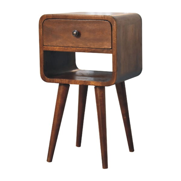 molsana Mini Chestnut Curved Bedside Table – Compact Elegant Nightstand - Image 3