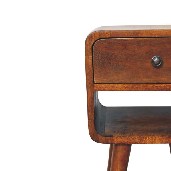 molsana Mini Chestnut Curved Bedside Table – Compact Elegant Nightstand - Image 4