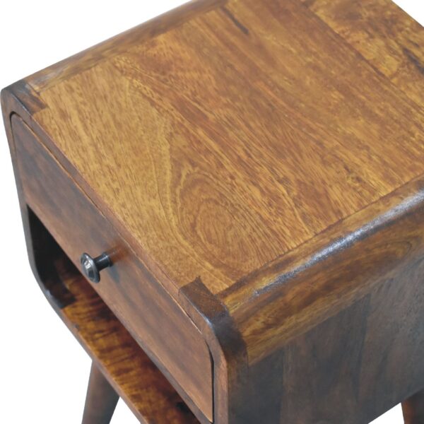 molsana Mini Chestnut Curved Bedside Table – Compact Elegant Nightstand - Image 5