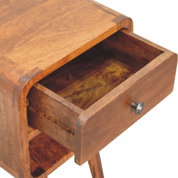 molsana Mini Chestnut Curved Bedside Table – Compact Elegant Nightstand - Image 6