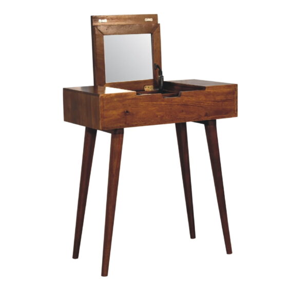 molsana Mini Chestnut Dressing Table with Foldable Mirror – Space-Saving Vanity - Image 3