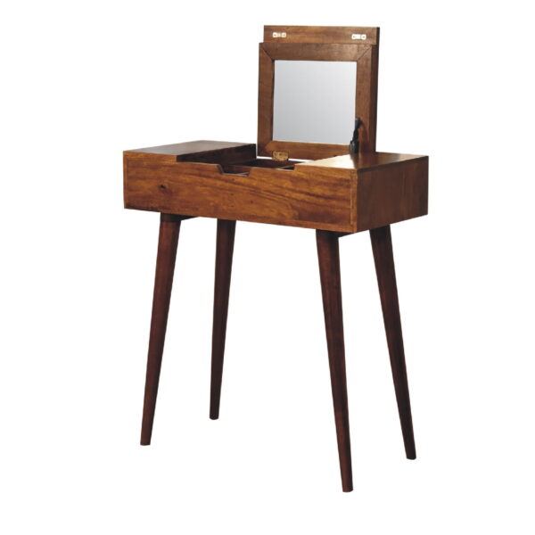 molsana Mini Chestnut Dressing Table with Foldable Mirror – Space-Saving Vanity - Image 4