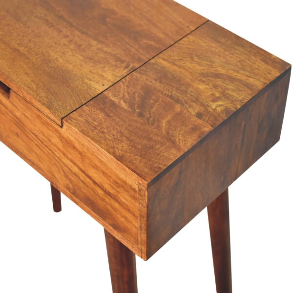 molsana Mini Chestnut Dressing Table with Foldable Mirror – Space-Saving Vanity - Image 6