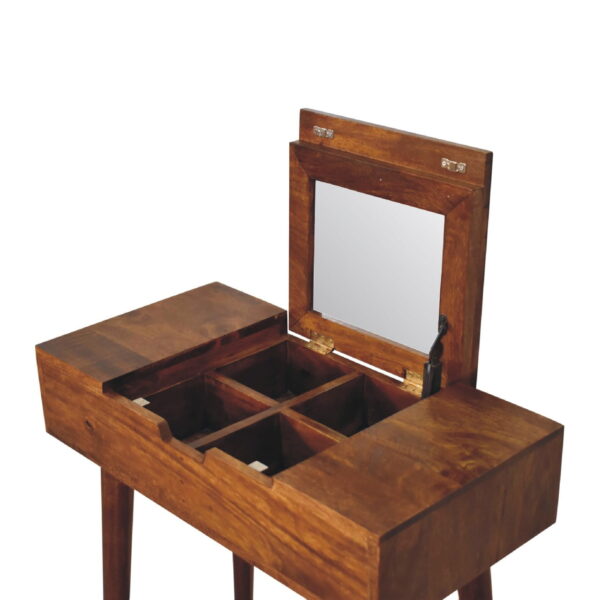 molsana Mini Chestnut Dressing Table with Foldable Mirror – Space-Saving Vanity - Image 7