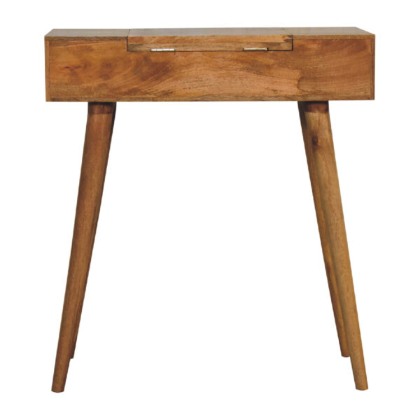 molsana Mini Oak Dressing Table with Foldable Mirror – Compact Vanity Station - Image 10