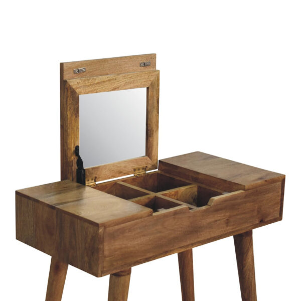 molsana Mini Oak Dressing Table with Foldable Mirror – Compact Vanity Station - Image 6