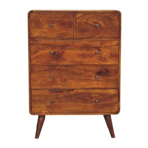 molsana 2-over-3 Curved Chestnut Chest – Stylish Multi-Drawer Storage