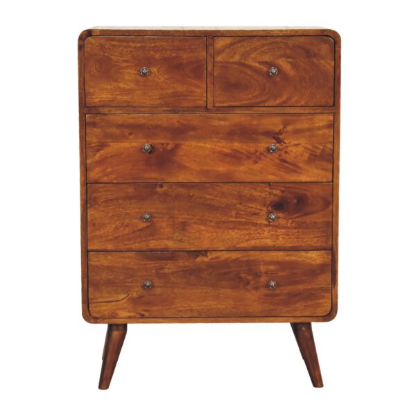 molsana 2-over-3 Curved Chestnut Chest – Stylish Multi-Drawer Storage
