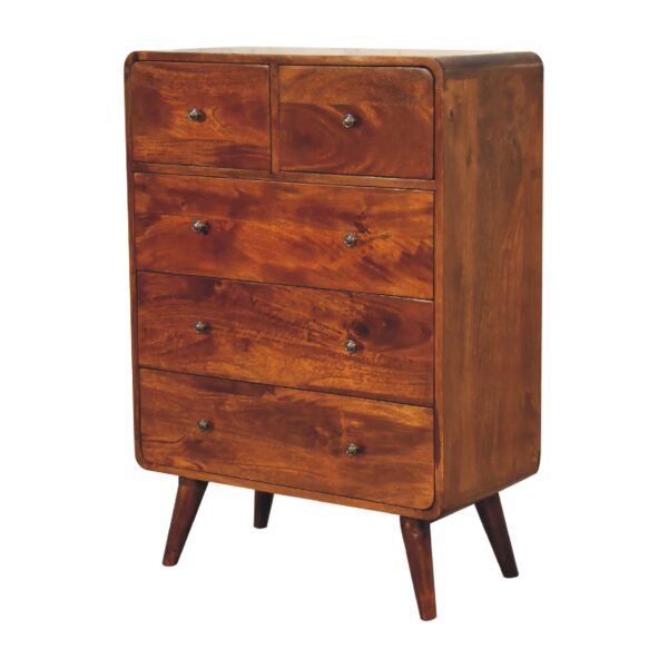 molsana 2-over-3 Curved Chestnut Chest – Stylish Multi-Drawer Storage - Image 2