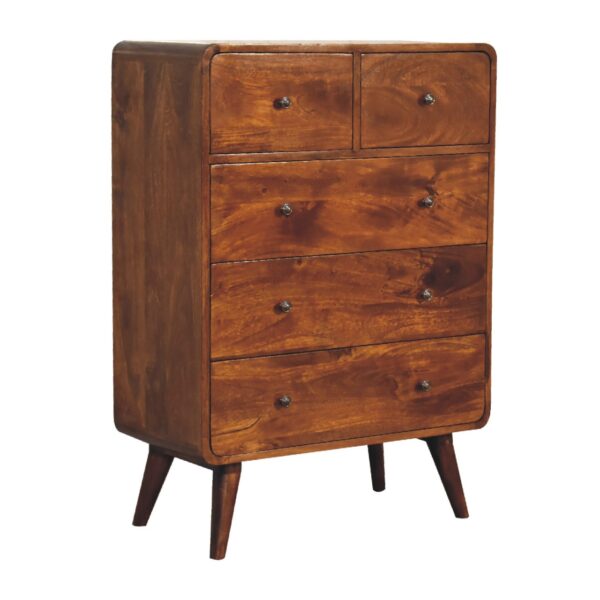 molsana 2-over-3 Curved Chestnut Chest – Stylish Multi-Drawer Storage - Image 3